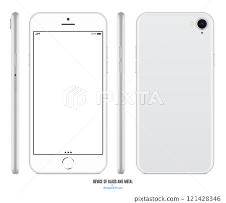 smartphone mockup in silver color with blank screen front, back and side on white background. stock vector illustration eps10 smartphone mockup in silver color with blank screen front, back and side on white background. stock vector illustration eps10 121428346