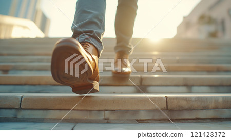 A businessman going up the stairs 121428372