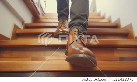 A businessman going up the stairs 121428373