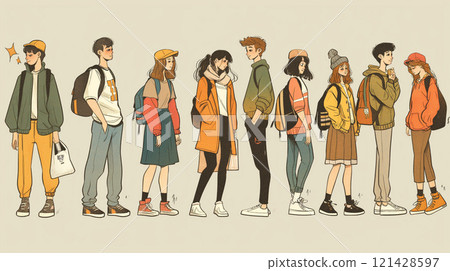 Hand-drawn illustrations of people 121428597