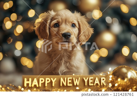 Golden retriever Puppy dog pet happy new year 121428761
