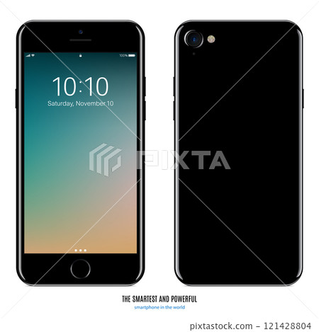 smartphone in black color with colored screen front and back side on white background. stock vector illustration eps10 121428804