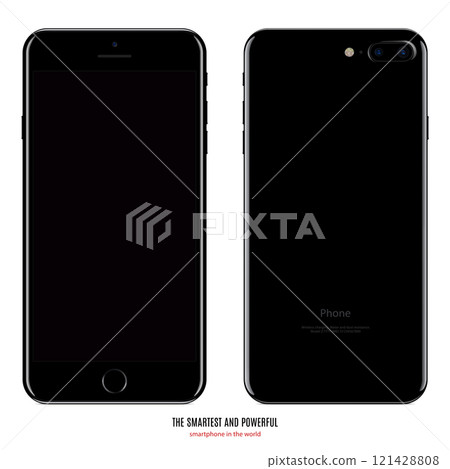 smartphone in black color with blank screen front and back side on white background. stock vector illustration eps10 121428808