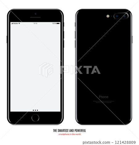 smartphone in black color with blank screen and back side on white background. stock vector illustration eps10 121428809