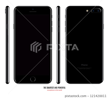 smartphone mockup in black color with blank screen front, back and side on white background. stock vector illustration eps10 smartphone mockup in black color with blank screen front, back and side on white background. stock vector illustration eps10 121428811