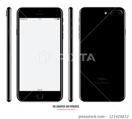 smartphone mockup in black color with blank screen front, back and side on white background. stock vector illustration eps10 121428812