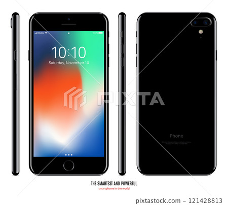 smartphone mockup in black color with colored screen front, back and side on white background. stock vector illustration eps10 smartphone mockup in black color with colored screen front, back and side on white background. stock vector illustration eps10 121428813