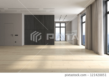 Modern style conceptual interior empty room 3d illustration 121428851
