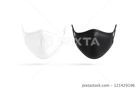 Blank black and white fabric face mask mockup, front view. 121429196