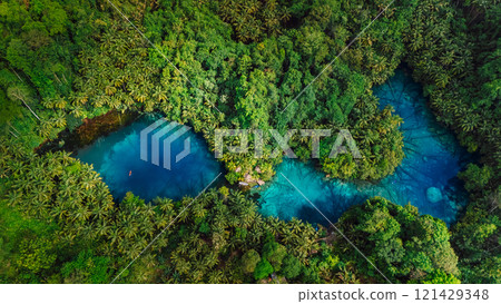 Most transparent lake with crystal blue water in Sulawesi. Drone view 121429348