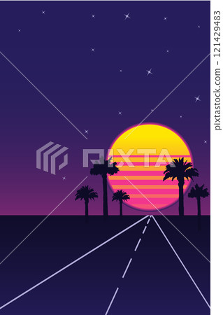Retro futuristic vaporwave vertical landscape 121429483