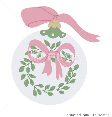 Elegant Christmas ornament with pink ribbon bow 121429485