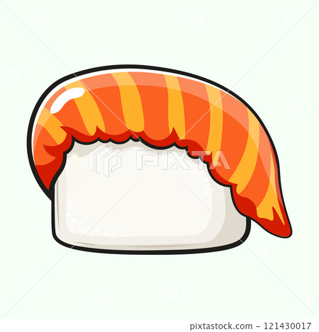 Cute funny Sushi. Vector hand drawn cartoon kawaii character illustration icon. Isolated on green background. Sushi character concept Cute funny Sushi. Vector hand drawn cartoon kawaii character illustration icon. Isolated on green background. Sushi character concept 121430017