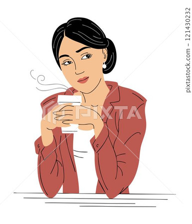 Beautiful young woman in a cafe with coffee 121430232