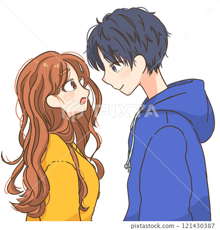 Young men and women looking into each other 121430387