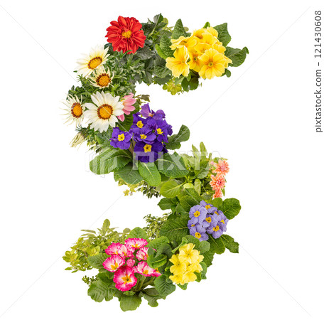 Letter S made of various colorful flowers Letter S made of various colorful flowers 121430608