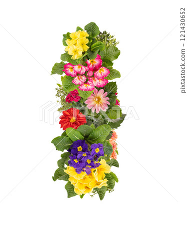 Letter I made of various colorful flowers 121430652