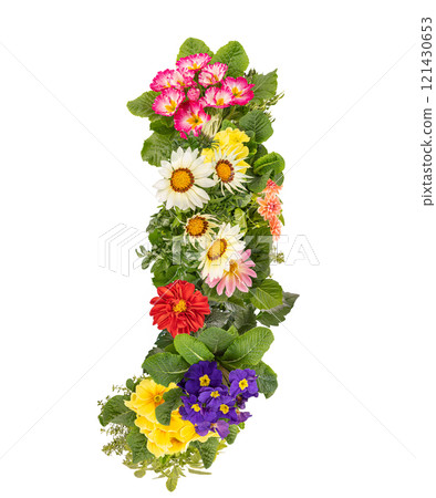 Letter J made of various colorful flowers 121430653