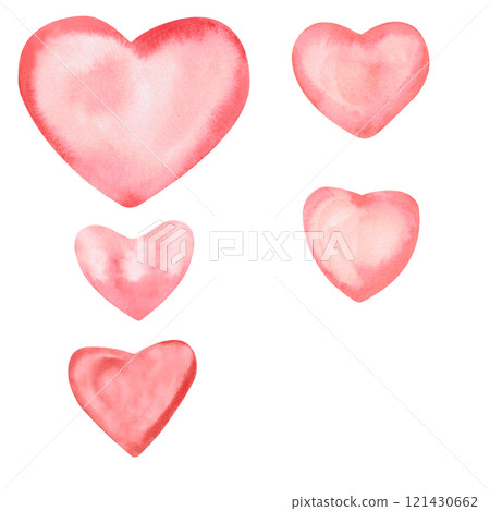Set of watercolor hearts. Isolated illustration of hearts for Valentine's day design, wedding, holidays, birthdays, printing on fabric, wallpaper, cards. Set of watercolor hearts. Isolated illustration of hearts for Valentine's day design, wedding, holidays, birthdays, printing on fabric, wallpaper, cards. 121430662