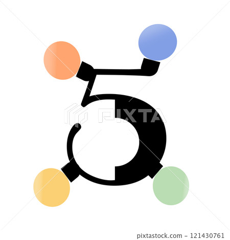 Number 5 decorated with colorful light bulbs. Digit five. Design element for new year, birthday card, anniversary. Number 5 decorated with colorful light bulbs. Digit five. Design element for new year, birthday card, anniversary. 121430761