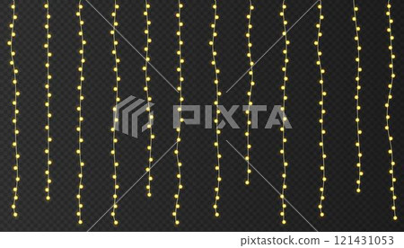 Festive Christmas light  glowing garland string on dark background. 121431053