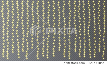 Festive Christmas light  glowing garland string on dark background. 121431054