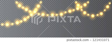 Festive Christmas light  glowing garland string on dark background. 121431071