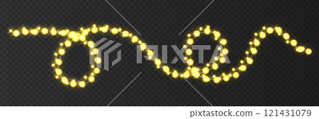 Festive Christmas light  glowing garland string on dark background. 121431079