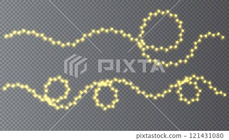 Festive Christmas light glowing garland string on dark background. Festive Christmas light glowing garland string on dark background. 121431080