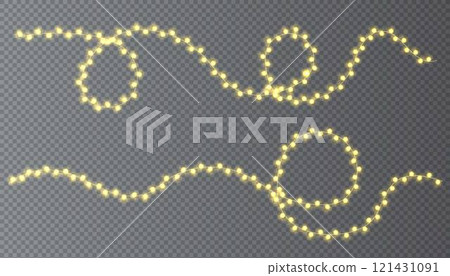 Festive Christmas light glowing garland string on dark background. Festive Christmas light glowing garland string on dark background. 121431091