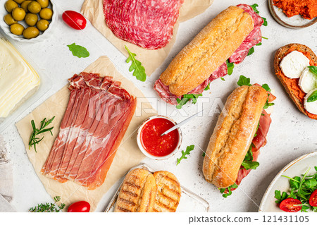 Assorted delicious baguette sandwiches Assorted delicious baguette sandwiches 121431105