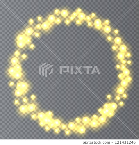 Gold neon round frame with lights effects. 121431246