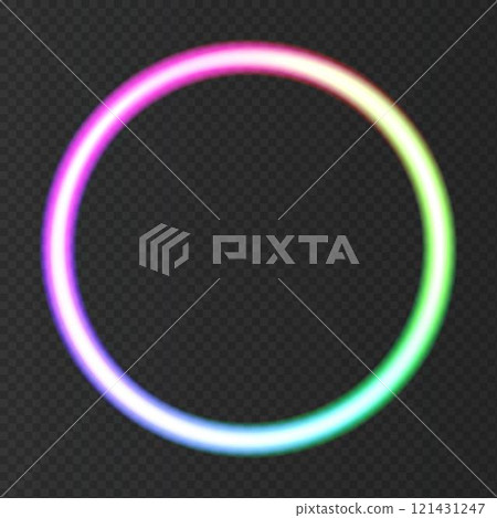 Colorful neon round frame with lights effects. 121431247