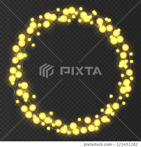 Gold neon round frame with lights effects. 121431282