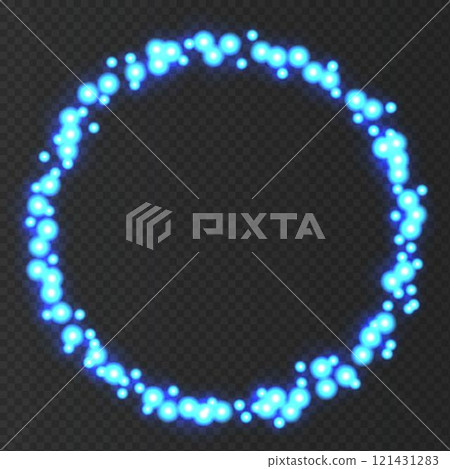 Blue neon round frame with lights effects. 121431283