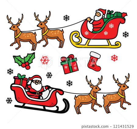 Hand-drawn Christmas icons and festive holiday elements	 121431529