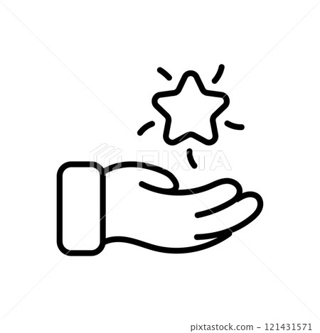Award Icon .Hand Holding a Shining Star Outline 121431571