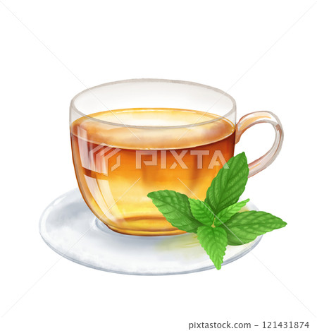 Cup of herbal tea with mint leaves. Hand drawn illustration. Cup of herbal tea with mint leaves. Hand drawn illustration. 121431874
