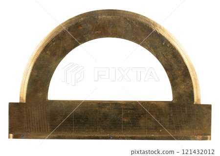 old retro circle brass protractor isolated on white old retro circle brass protractor isolated on white 121432012