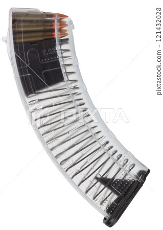 Gun magazine made of transparent plastic for Kalashnikov ak 47 assault rifle. 121432028