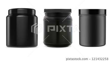 Sport supplement bcaa protein bottle set. Black jar 121432258