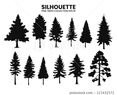 Silhouette Pine Trees Collection Vector Illustration 121432572