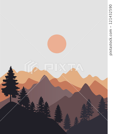 Abstract mountains vertical landscape with silhouette trees background.Vector Illustration Abstract mountains vertical landscape with silhouette trees background.Vector Illustration 121432590