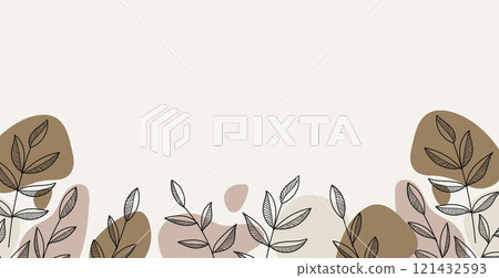 Floral Web Banner Hand-Drawn Leaves line art and Abstract Stones.Vector illustration 121432593