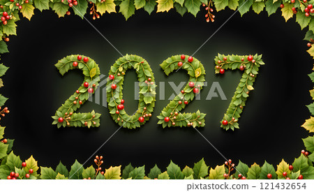 Decorative 2027 numbers, new year font mockup in darkness. V-2 121432654