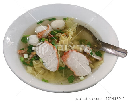 isolate bowl of dumpling soup on white background 121432941