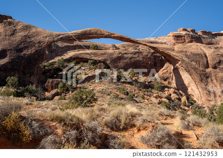 Stunning Landscape Arch, a Natural Rock Formation in Arches National Park. Stunning Landscape Arch, a Natural Rock Formation in Arches National Park. 121432953