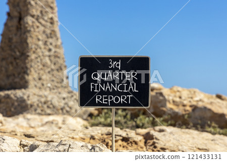 3rd quarter financial report symbol. Concept words 3rd quarter financial report on beautiful black blackboard. Beautiful stone background. Business 3rd quarter financial report concept. Copy space. 3rd quarter financial report symbol. Concept words 3rd quarter financial report on beautiful black blackboard. Beautiful stone background. Business 3rd quarter financial report concept. Copy space. 121433131