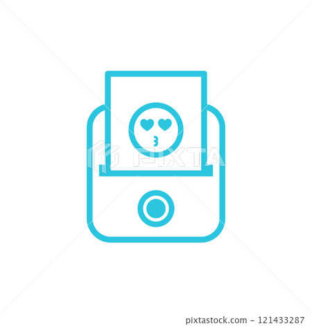 Travel friendly mini printer icon. Isolated on white background. Blue icon set. 121433287