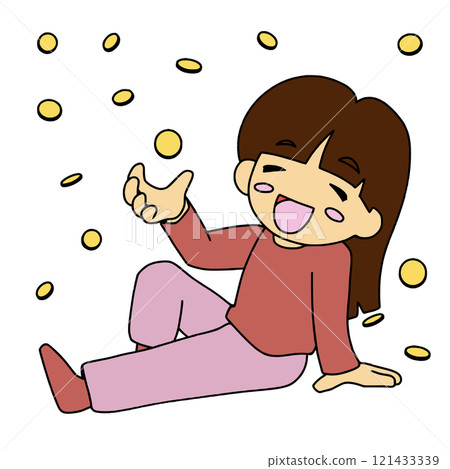 一個興奮的女人被硬幣包圍 121433339